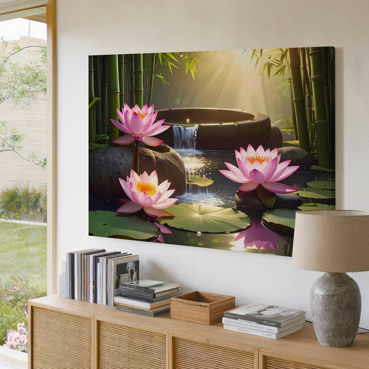 Bamboo Lotus Fountain Canvas – Tranquil Nature & Zen Spa-Inspired Art - Gifitto