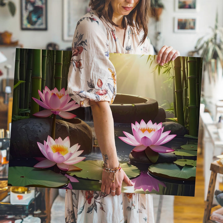 Bamboo Lotus Fountain Canvas – Tranquil Nature & Zen Spa-Inspired Art - Gifitto