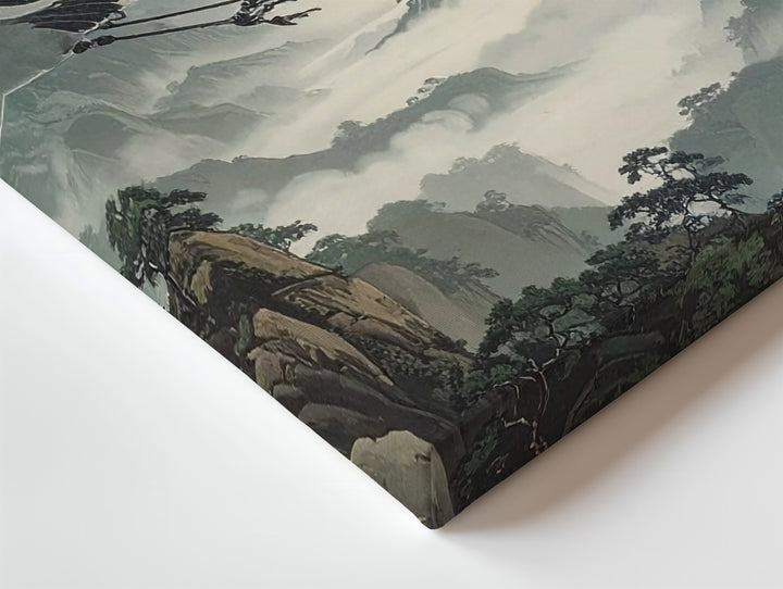 Soaring White Cranes Canvas – East Asian Watercolor Mountain Flight Art - Gifitto