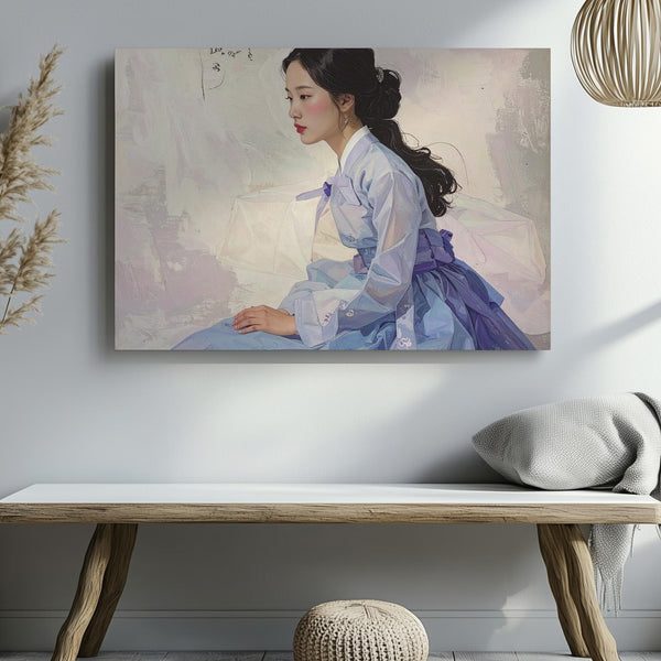 Hanbok Elegance Canvas – Minimalist Portrait of Poetic East Asian Grace - Gifitto