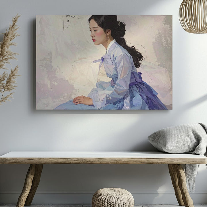 Hanbok Elegance Canvas – Minimalist Portrait of Poetic East Asian Grace - Gifitto