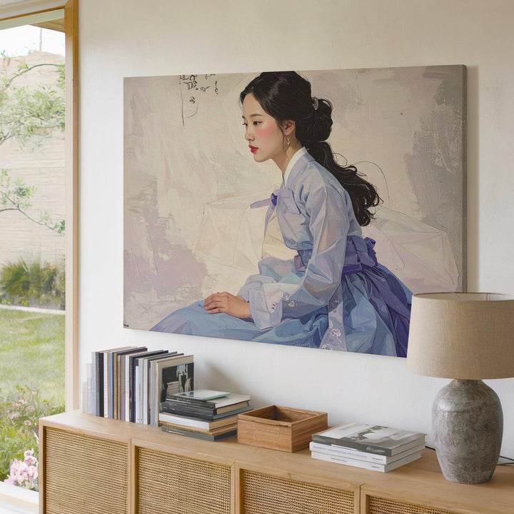 Hanbok Elegance Canvas – Minimalist Portrait of Poetic East Asian Grace - Gifitto