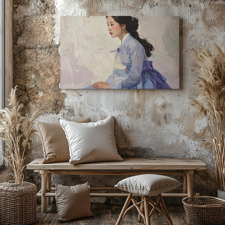 Hanbok Elegance Canvas – Minimalist Portrait of Poetic East Asian Grace - Gifitto