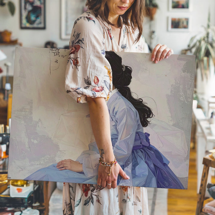 Hanbok Elegance Canvas – Minimalist Portrait of Poetic East Asian Grace - Gifitto