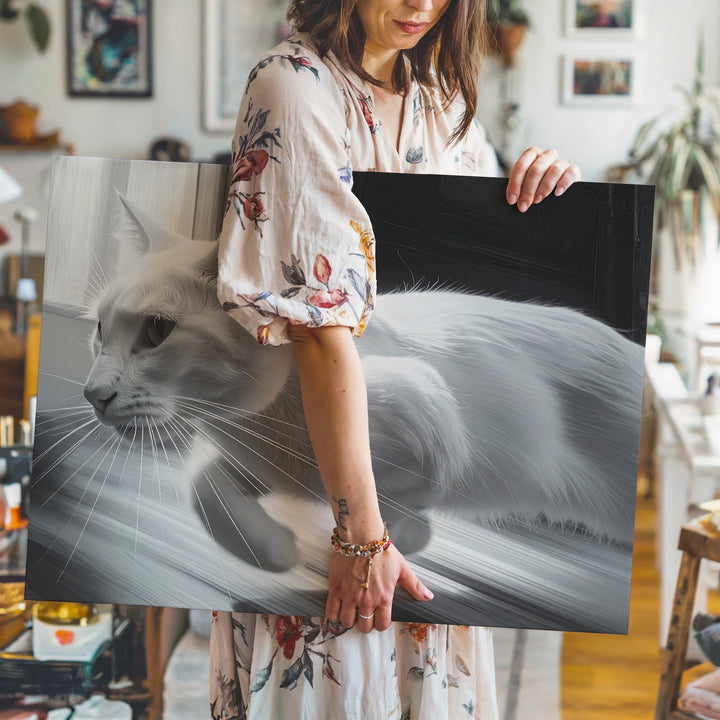 Dynamic Motion Cat Canvas – High-Speed Feline in Motion Blur - Gifitto
