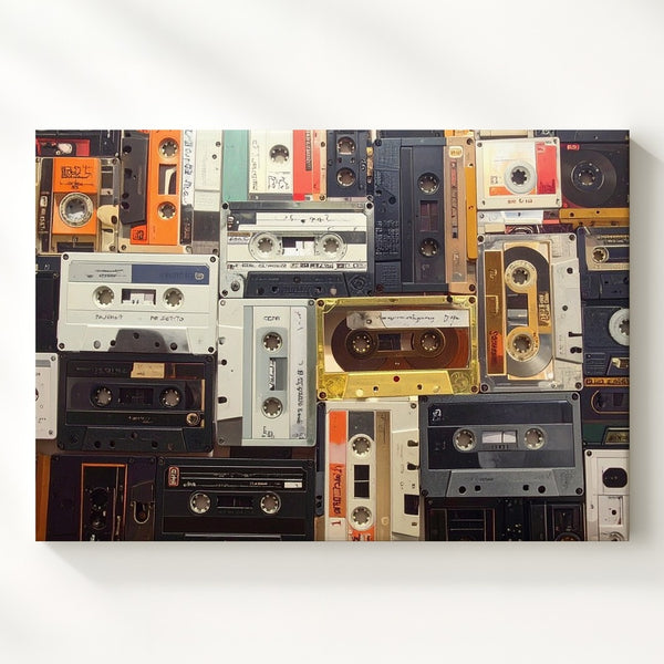 Retro Cassette Tape Collage Canvas – Vintage Analog Music Wall Art - Gifitto