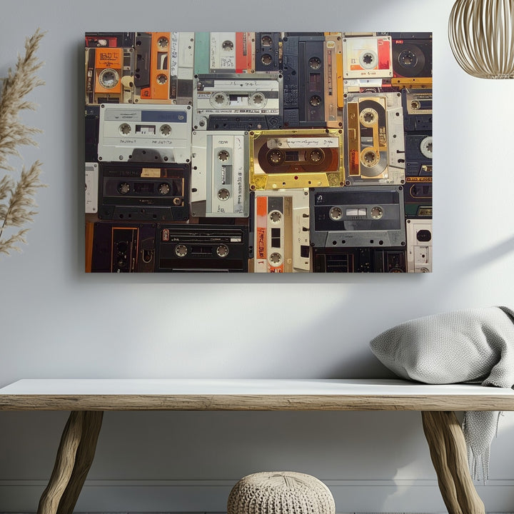Retro Cassette Tape Collage Canvas – Vintage Analog Music Wall Art - Gifitto
