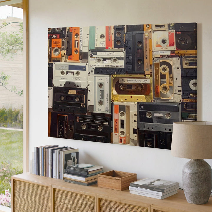Retro Cassette Tape Collage Canvas – Vintage Analog Music Wall Art - Gifitto
