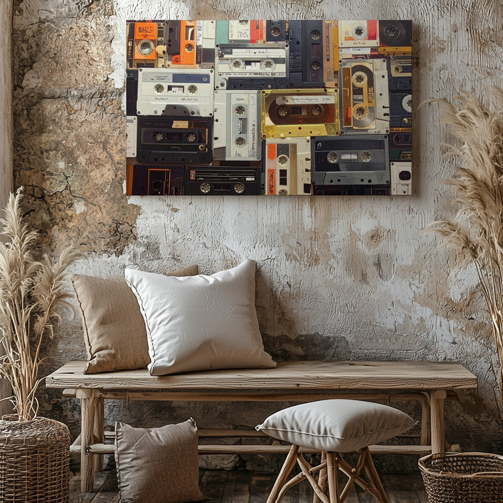 Retro Cassette Tape Collage Canvas – Vintage Analog Music Wall Art - Gifitto
