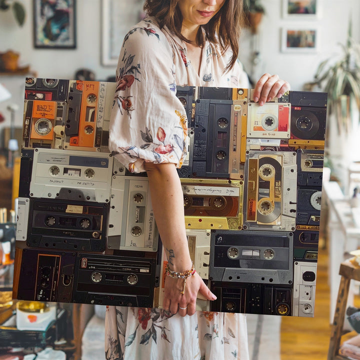 Retro Cassette Tape Collage Canvas – Vintage Analog Music Wall Art - Gifitto