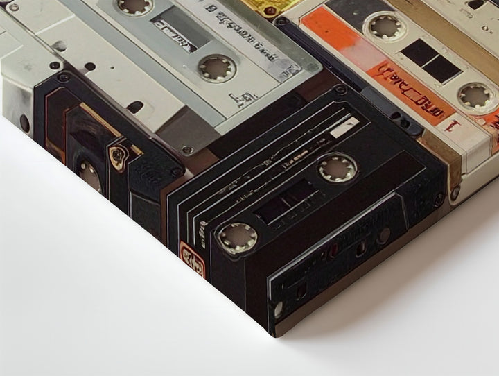Retro Cassette Tape Collage Canvas – Vintage Analog Music Wall Art - Gifitto
