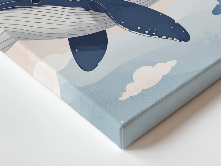 Dreamlike Blue Whale with Crescent Moon Canvas – Celestial Nursery Wall Art - Gifitto