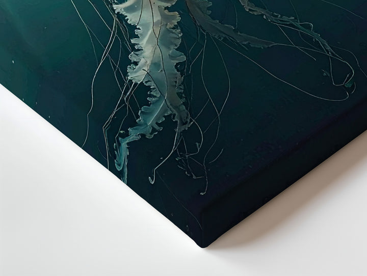 Golden Drift Jellyfish Canvas – Solitary Glow in Ocean Depth - Gifitto
