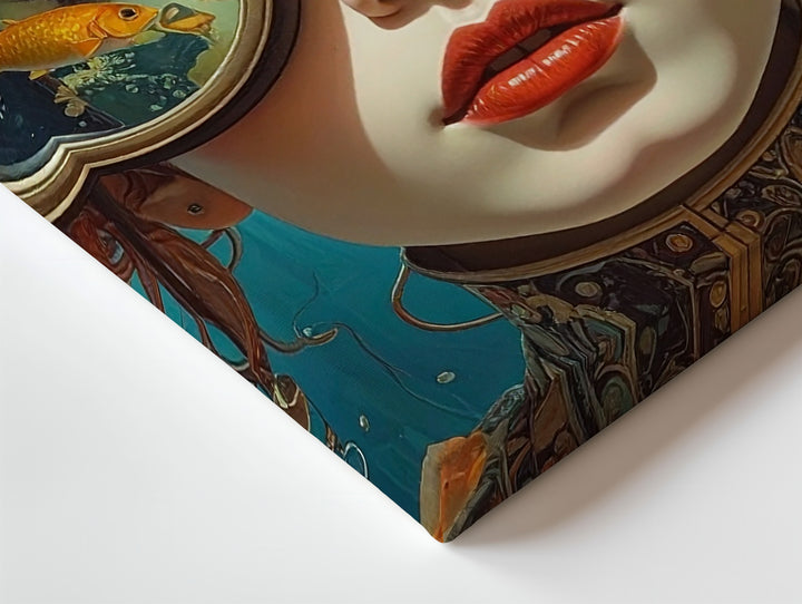 Goldfish Gaze Underwater Woman Canvas – Surreal Aquatic Fantasy Portrait - Gifitto