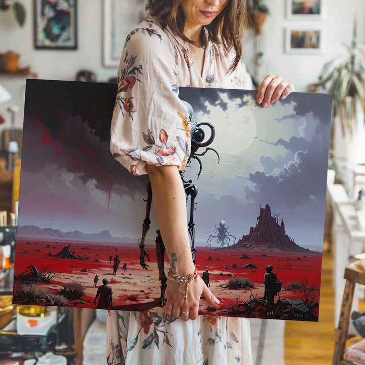 Alien Guardian Canvas – Towering Extraterrestrial and Blood-Red Landscape - Gifitto