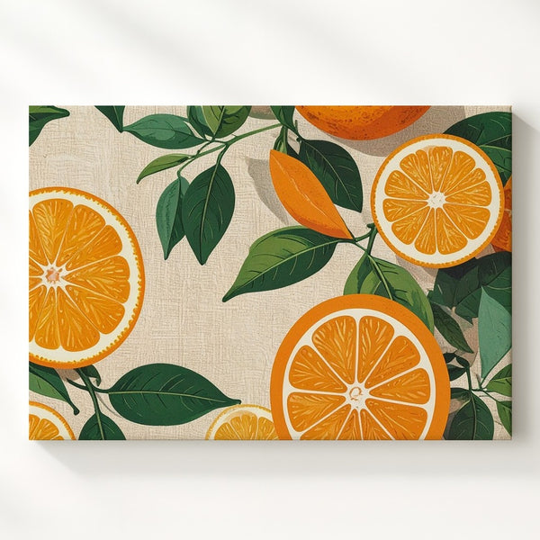 Retro Orange Slice Pattern Canvas – Graphic Citrus Grid on Linen Background - Gifitto
