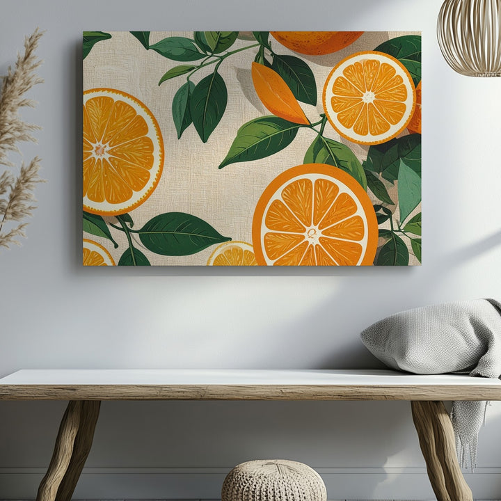 Retro Orange Slice Pattern Canvas – Graphic Citrus Grid on Linen Background - Gifitto