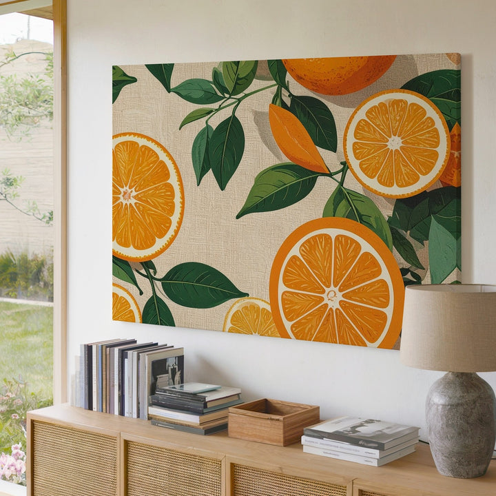Retro Orange Slice Pattern Canvas – Graphic Citrus Grid on Linen Background - Gifitto