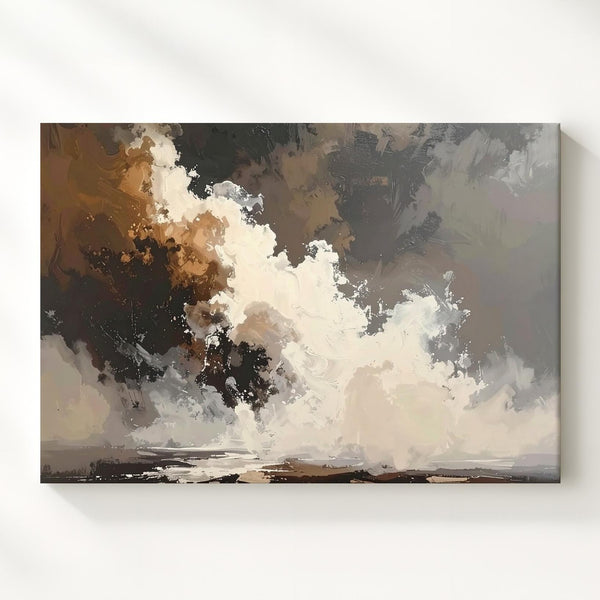 Misty Terrain Abstract Canvas – Atmospheric Brown & White Landscape Art - Gifitto