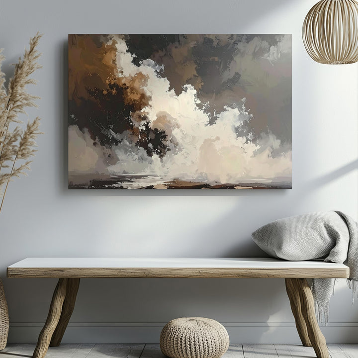 Misty Terrain Abstract Canvas – Atmospheric Brown & White Landscape Art - Gifitto