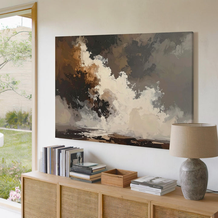 Misty Terrain Abstract Canvas – Atmospheric Brown & White Landscape Art - Gifitto