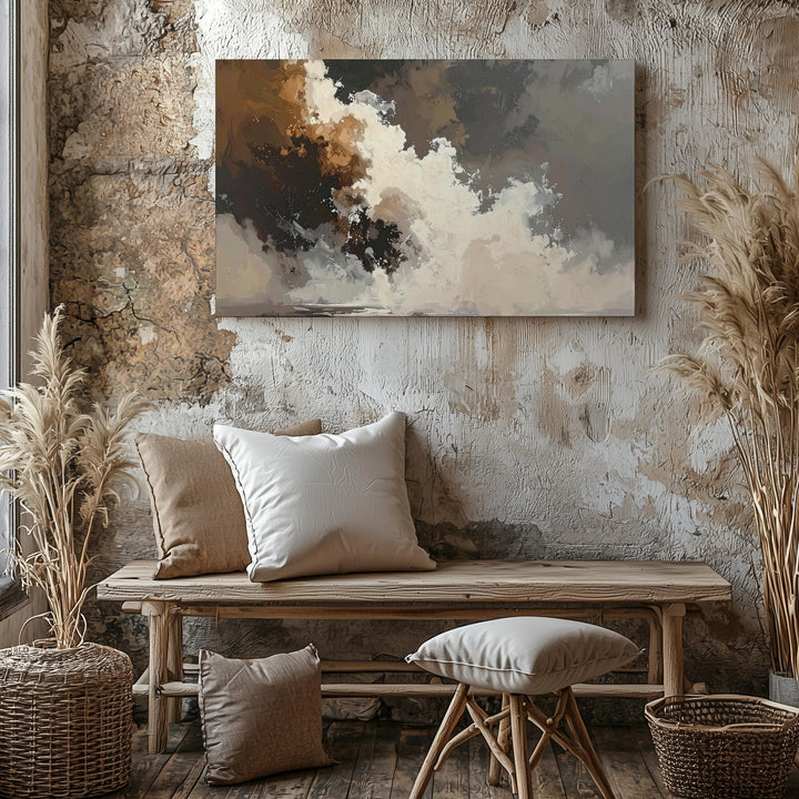 Misty Terrain Abstract Canvas – Atmospheric Brown & White Landscape Art - Gifitto