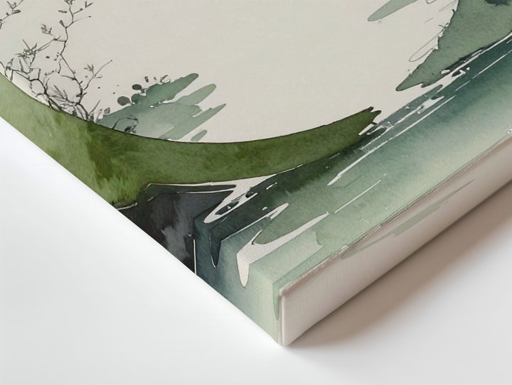 Green Enso & Bird Canvas – Zen Watercolor Nature Harmony Art - Gifitto