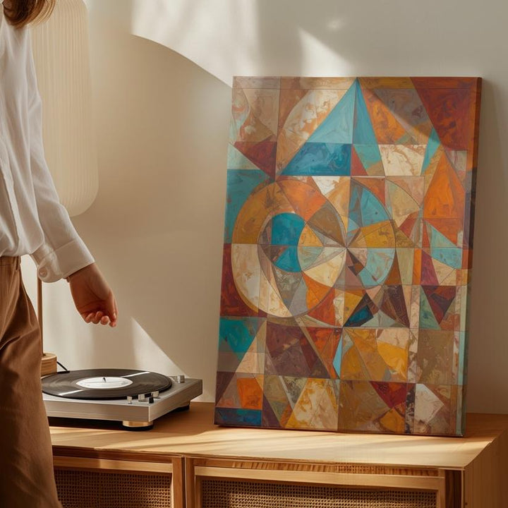 Abstract Geometric Canvas – Radial Symmetry in Earthy Tones - Gifitto