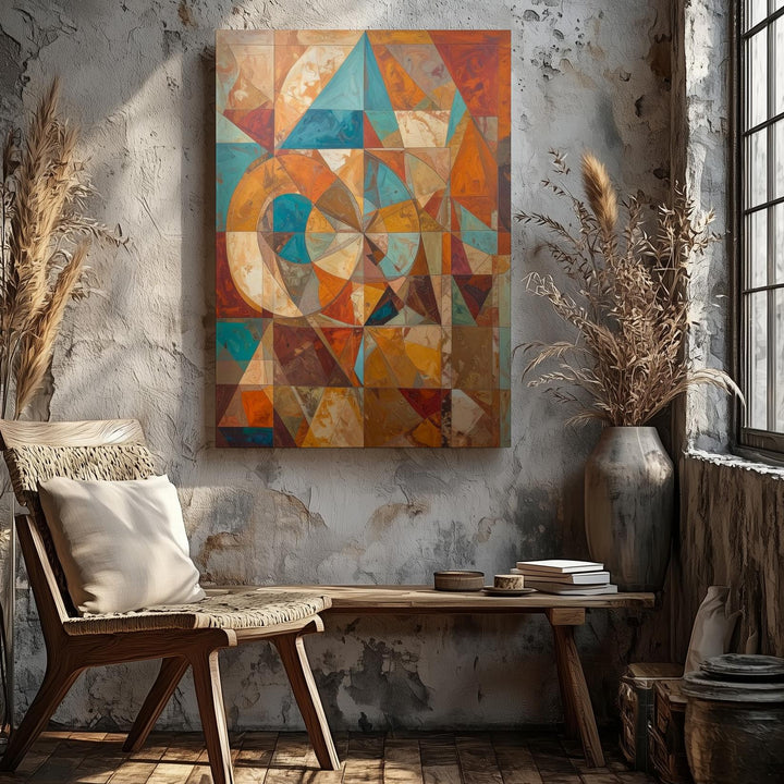 Abstract Geometric Canvas – Radial Symmetry in Earthy Tones - Gifitto