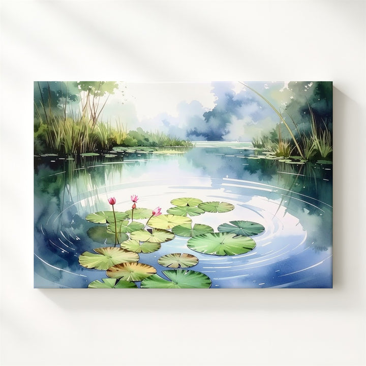Lotus Pond Serenity Canvas – Minimalist Watercolor Nature Meditation Art - Gifitto