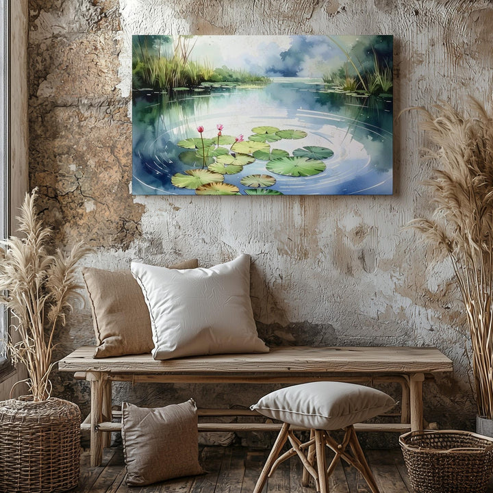 Lotus Pond Serenity Canvas – Minimalist Watercolor Nature Meditation Art - Gifitto