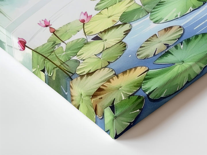 Lotus Pond Serenity Canvas – Minimalist Watercolor Nature Meditation Art - Gifitto