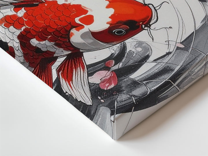 Yin-Yang Koi Fish Canvas – Stylized Harmony & Cherry Blossom Wall Art - Gifitto
