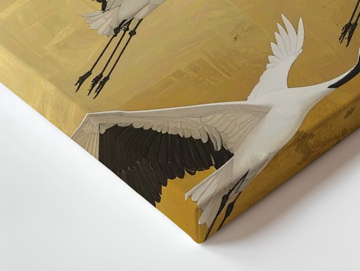 Golden Sky Cranes Canvas – Minimalist East Asian Flight & Harmony Art - Gifitto