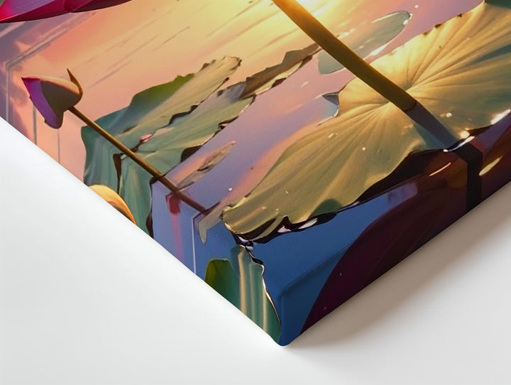 Sunset Lotus Reflection Canvas – Spiritual Pond Serenity & Light Art - Gifitto