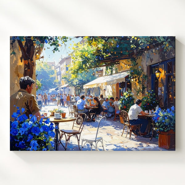 Sunlit Garden Café Canvas – Mediterranean Outdoor Dining Wall Art - Gifitto