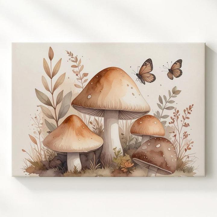 Enchanted Forest Mushrooms Canvas – Rustic Nursery Wall Art - Gifitto
