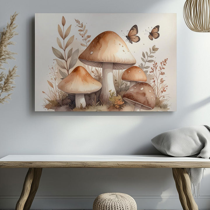 Enchanted Forest Mushrooms Canvas – Rustic Nursery Wall Art - Gifitto