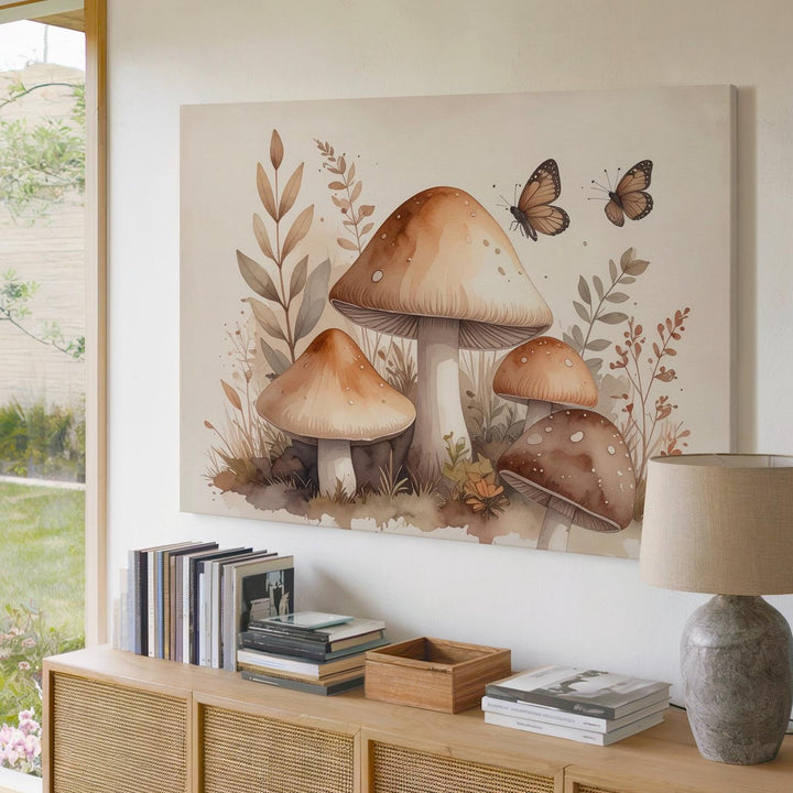 Enchanted Forest Mushrooms Canvas – Rustic Nursery Wall Art - Gifitto