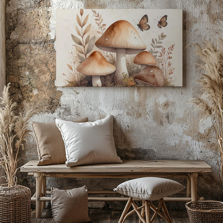 Enchanted Forest Mushrooms Canvas – Rustic Nursery Wall Art - Gifitto