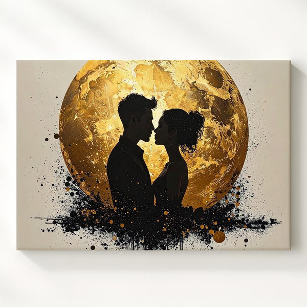 Cosmic Love Canvas – Minimalist Silhouette with Golden Circle - Gifitto