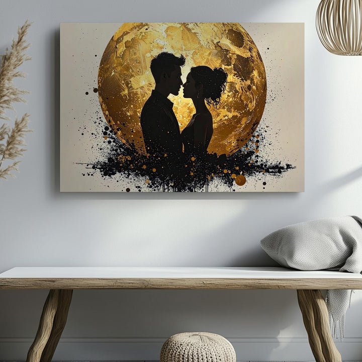 Cosmic Love Canvas – Minimalist Silhouette with Golden Circle - Gifitto