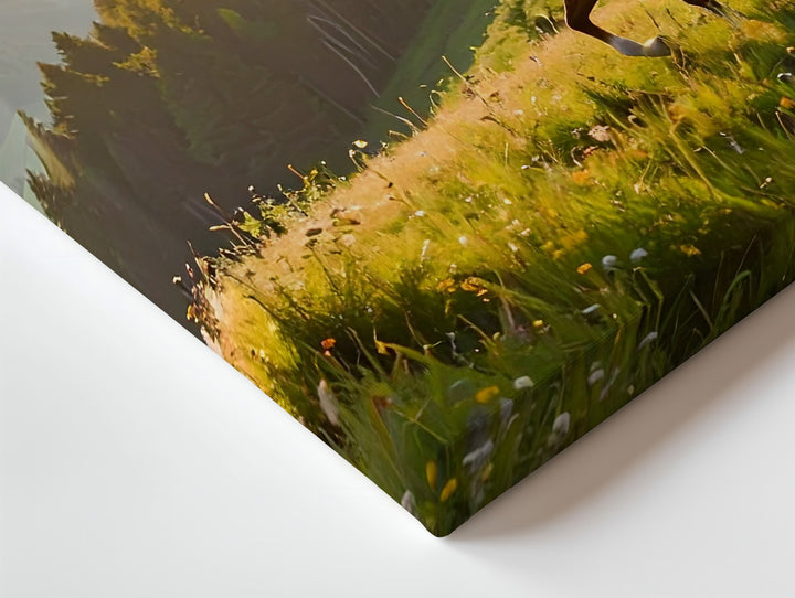 Golden Hour Ride Canvas – Horse & Rider in Alpine Meadow Sunset - Gifitto
