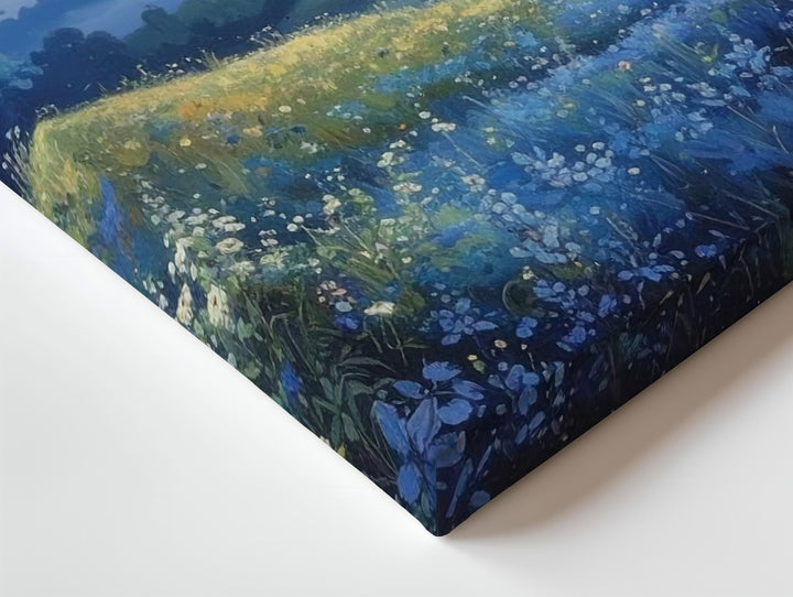Blue Wildflower Meadow Canvas – Serene Panoramic Nature Landscape Art - Gifitto