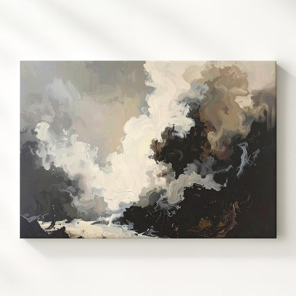 Ethereal Smoke Abstract Canvas – Dark Taupe & White Atmospheric Art - Gifitto