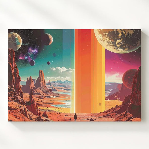 Cosmic Rainbow Portal Canvas – Surreal Sci-Fi Landscape with Retro-Futuristic Vibes - Gifitto