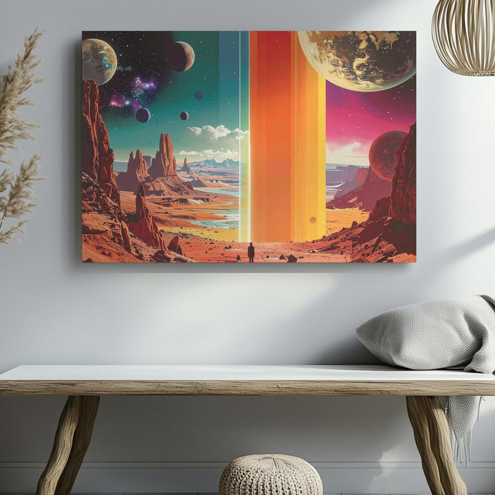 Cosmic Rainbow Portal Canvas – Surreal Sci-Fi Landscape with Retro-Futuristic Vibes - Gifitto