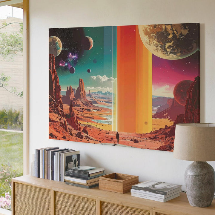 Cosmic Rainbow Portal Canvas – Surreal Sci-Fi Landscape with Retro-Futuristic Vibes - Gifitto