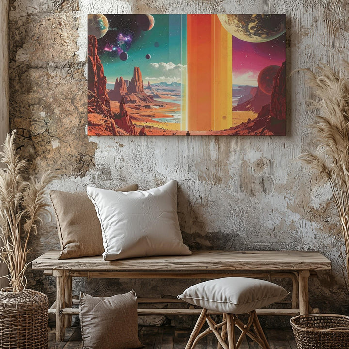 Cosmic Rainbow Portal Canvas – Surreal Sci-Fi Landscape with Retro-Futuristic Vibes - Gifitto