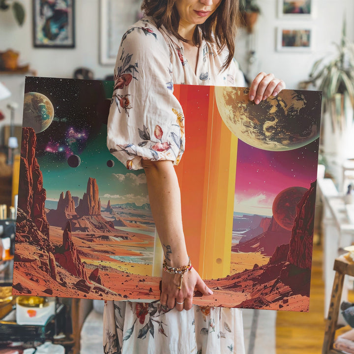 Cosmic Rainbow Portal Canvas – Surreal Sci-Fi Landscape with Retro-Futuristic Vibes - Gifitto